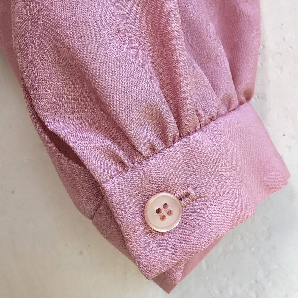 Vintage 80s Pink Button Top Tie Jacket Puff Sleeve - Picture 4 of 8